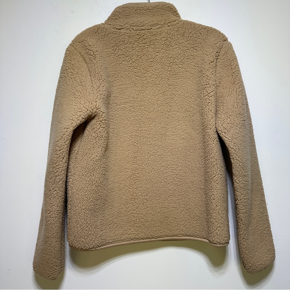 Joe Fresh Tan Sherpa Jacket M Teddy Fleece Zip Up Cozy Mock Neck Jacket - Picture 3 of 6